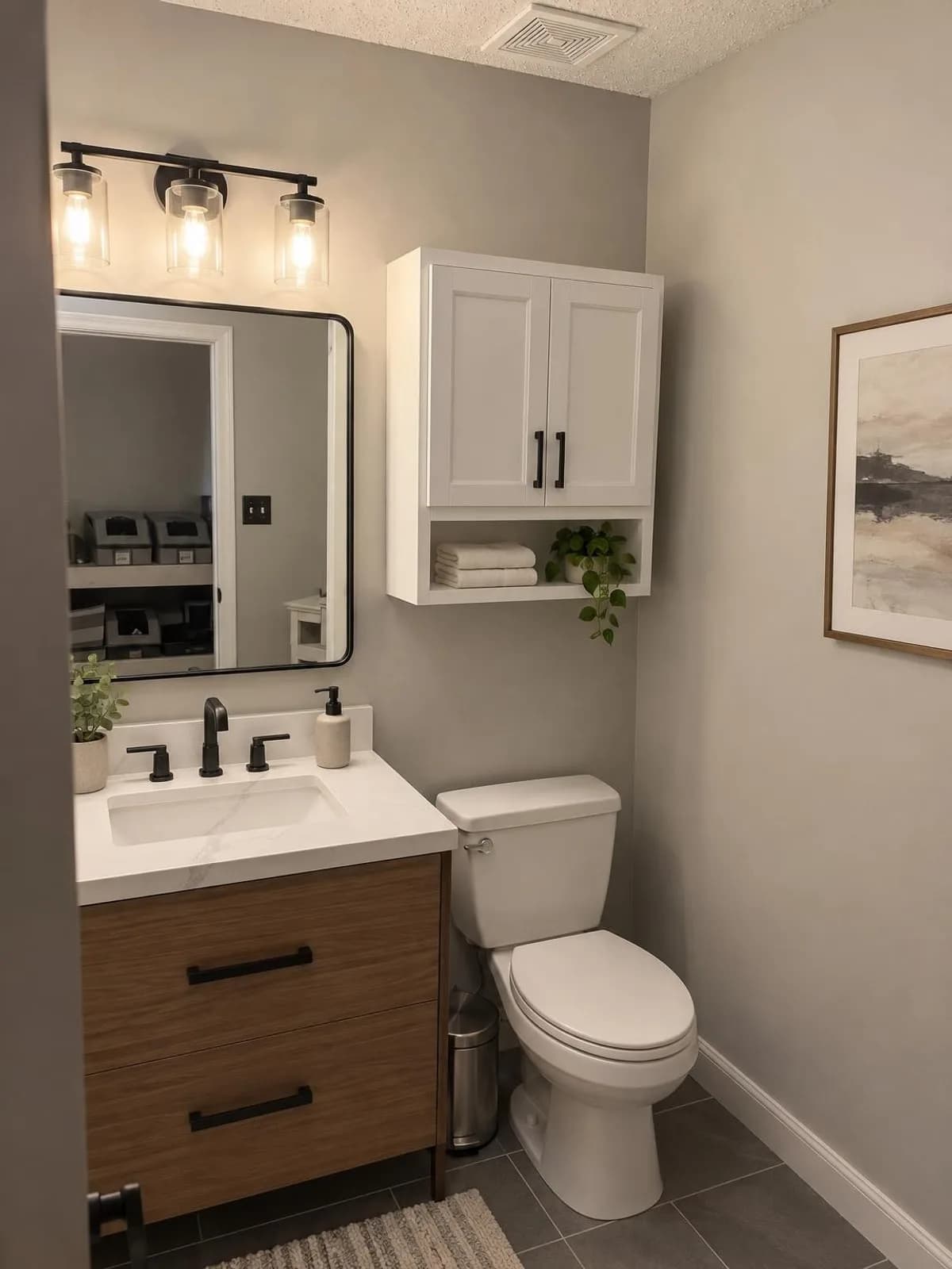 Bathroom remodel concept at a $25K budget (renovate), modern style, created by Renovue from the original photo